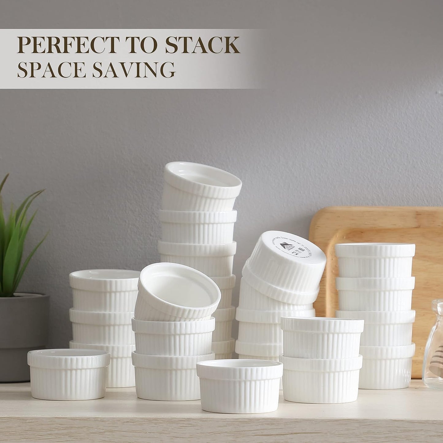 MALACASA Mini Ramekins 1.5 oz set of 24, Ramiken, Ceramic Creme Brulee Ramekins, White Custard Cups, Small Dipping Bowls for Kitchen Serving Sauce Condiments, Dishwasher Oven Safe, Series RAMEKIN.DISH