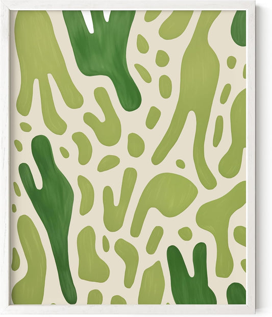 HAUS AND HUES Modern Abstract Wall Art - Blue and Green Living Room Art, Modern Artwork for Walls, Minimalist Picture for Living Room(Green Pattern, White Frame, 16x20)