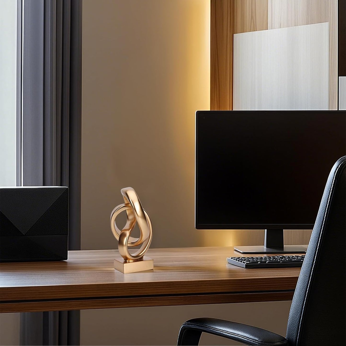 DOVDOV Abstract Gold Knot Statue, Geometric Knot Decor, Gold Decor on Shelf Bookshelf countertop for Living Room Coffee Table Office Coffee Table entryway entryway Desktop Decorative Ornament.