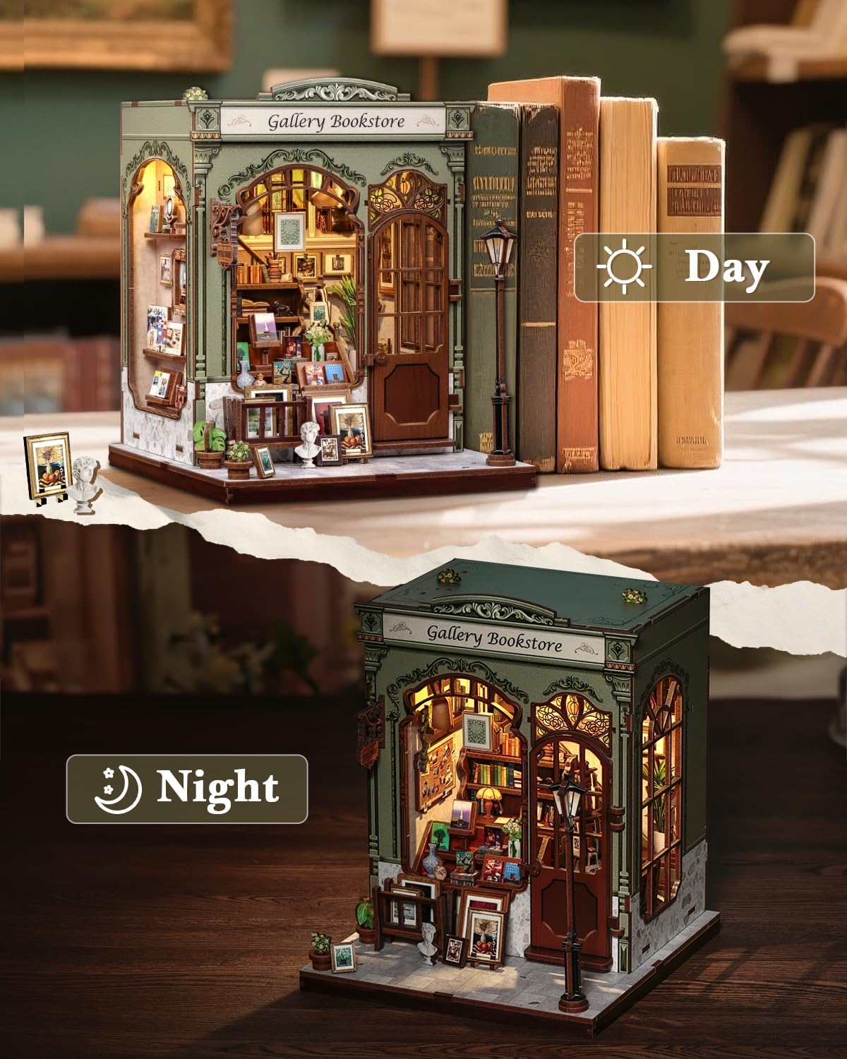 CUTEBEE Book Nook Kit - DIY Miniature House Dollhouse Kit for Adults, Booknook Library Bookstore Tiny House Bookshelf Decor 3D Wooden Puzzle, Gifts for Family and Friends (Gallery Bookstore)