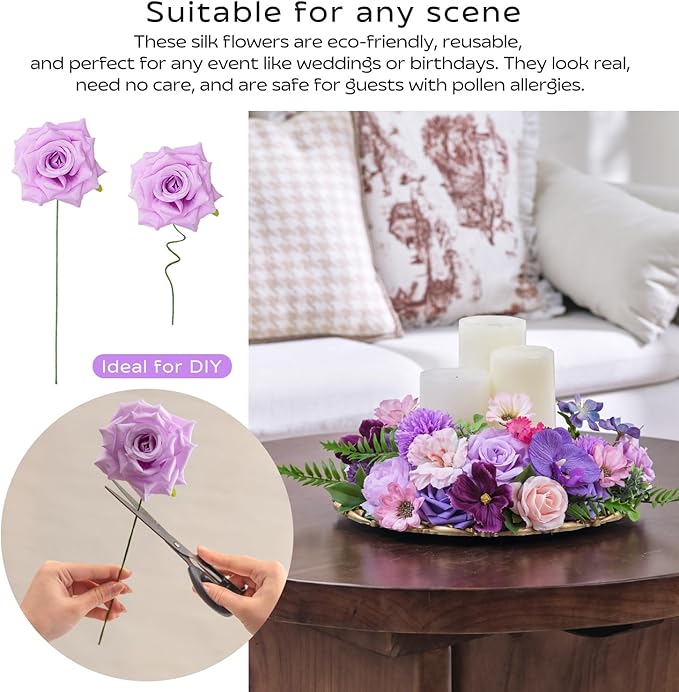 TINGE TIME Fake Flowers Artificial Flowers Peonies Bulbous Chrysanthemum Daisy Hydrangea Sunflower Violets Dahlia Daffodils Epiphyllum Orchid Cherry Blossom Camellia Leyaron (Purple)