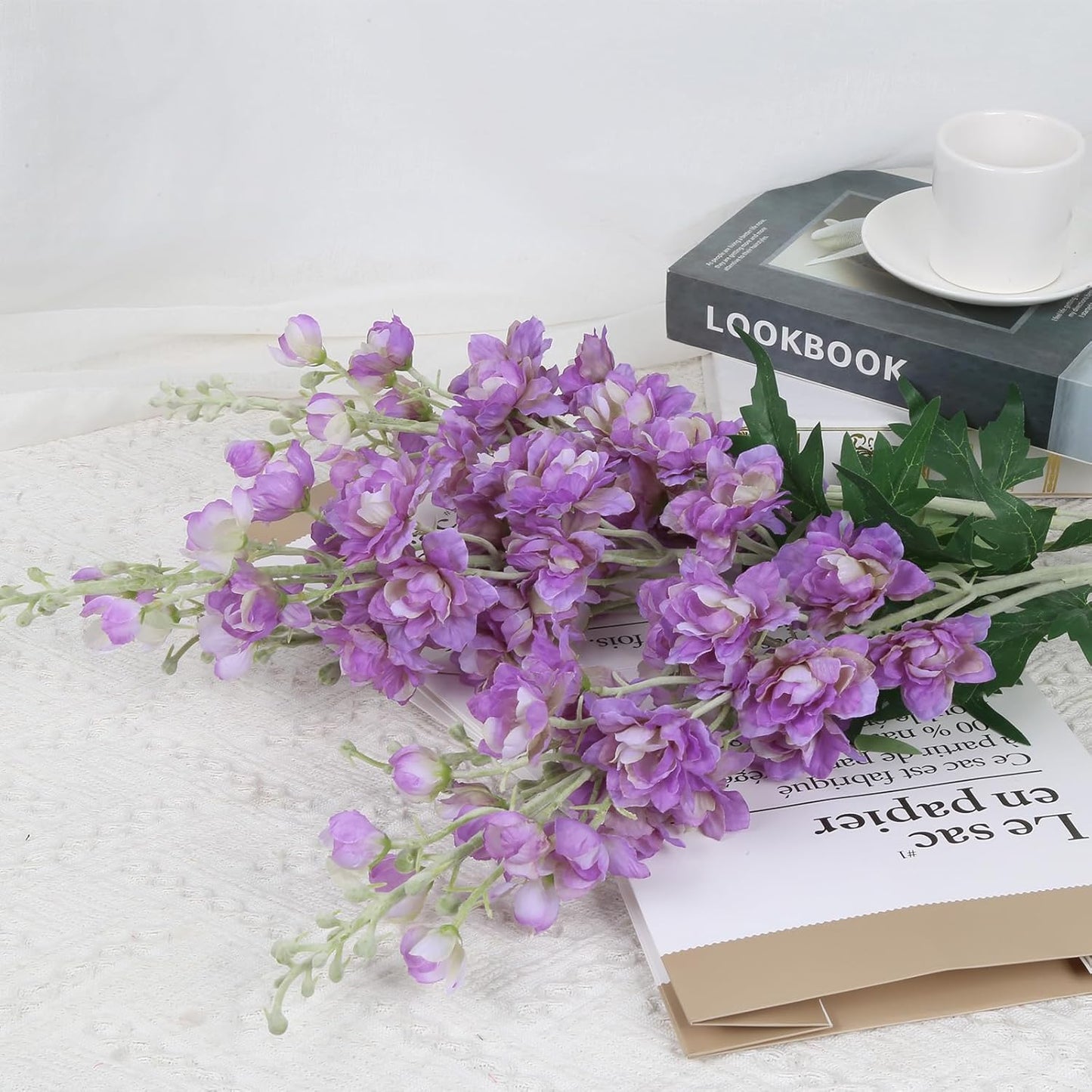 IPOPU 33" Fake Delphinium Flowers 5 pcs Long Stem Delphinium Flowers Larkspur Artifical Flowers Purple Realistic Silk Flowers for Tall Vase Home Wedding Party Decor (Purple)