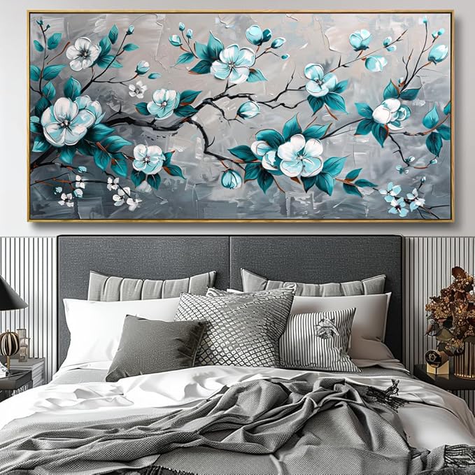 Wall Art Rustic Flowers Wall Decor Nature Wall Art Plum Blossom Canvas Painting for Bedroom Living Room Dining Room Home Office Decor 24"x48" with Framed
