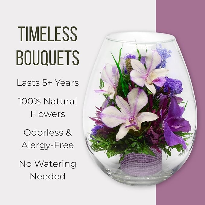 Fiora Flower Elegant Orchid Arrangement in Glass Vase | Preserved Real Orchids Lasting 5 Years | Ideal for Home Decor or Romantic Gift