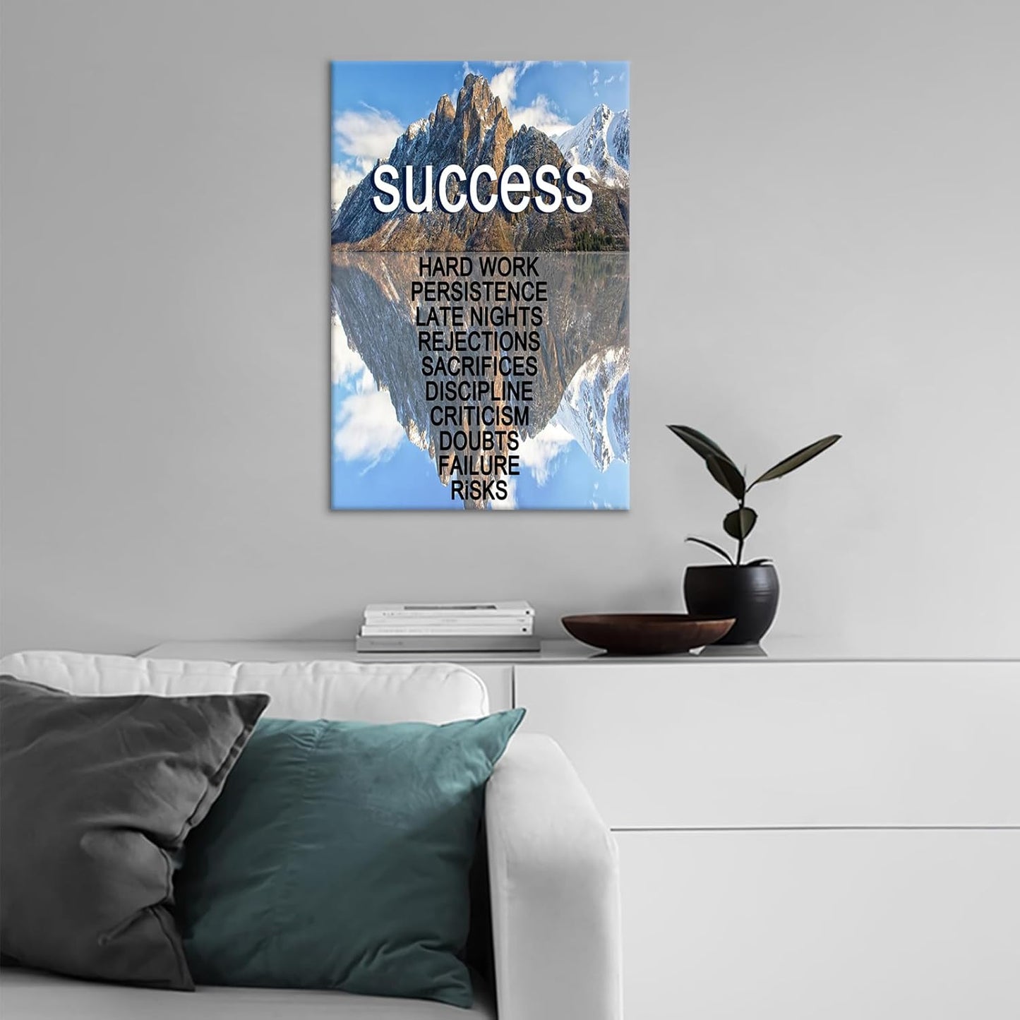 Inspirational Canvas Wall Art Success Motivational Quotes Poster Print Snow Mountain Background Picture Artwork for Modern Home Bedroom Gym Office Wall Decor Stretched and Framed [12''Wx18''H]