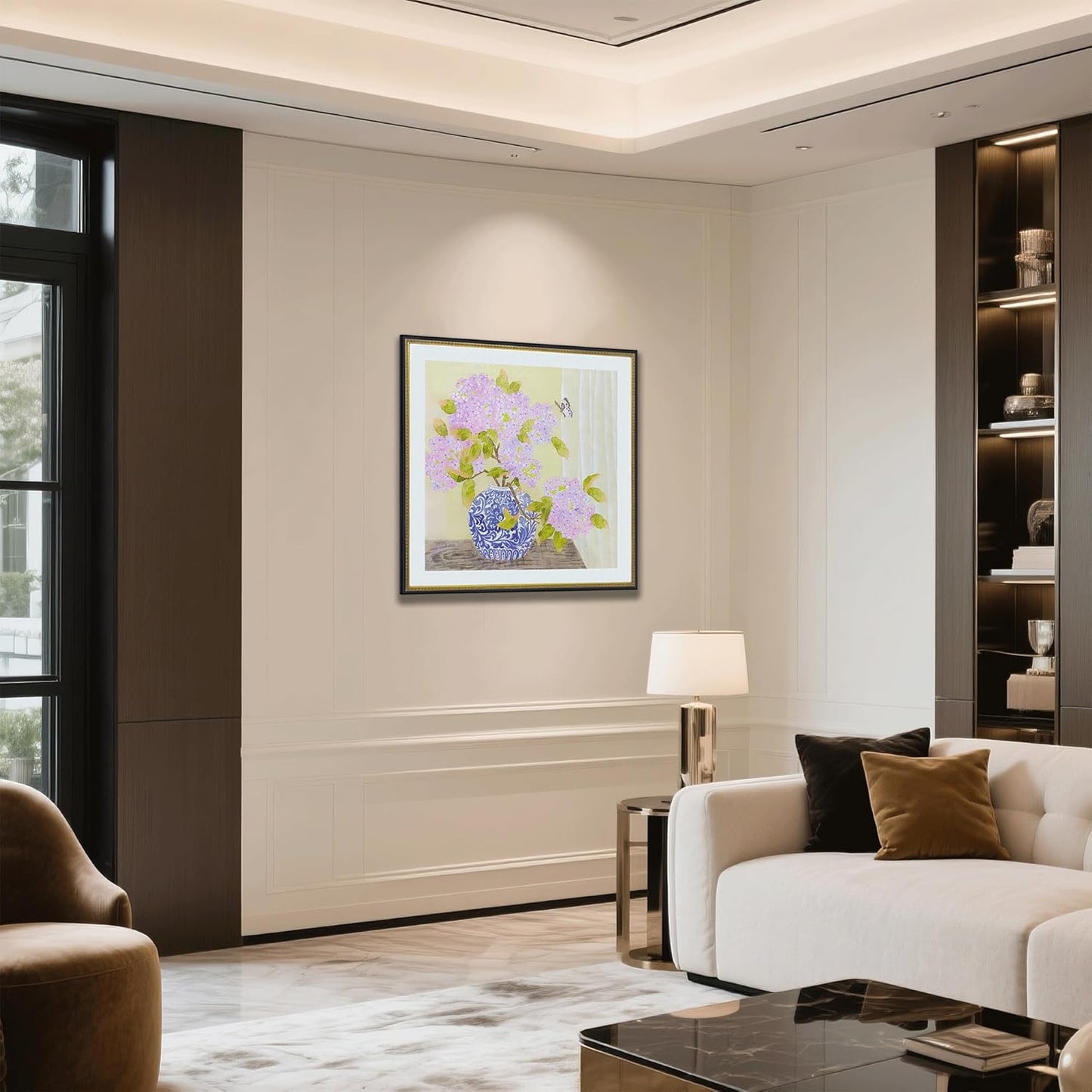 crmotu Hydrangea Wall Art, Flower Pictures Wall Decor, Framed Wall Art, Still Life Vase Kitchen Wall Decor, Floral Rusitc Pictures for Living Room Bedroom Dining Room Square Canvas Prints 27X27 Inch