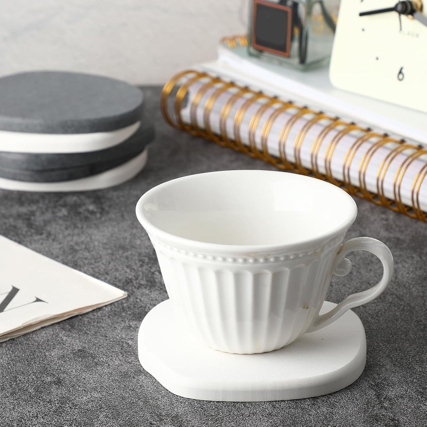 Diatomaceous Earth Coaster ，Set of 6，Unique White Absorbent Coasters for Drinks，Modern Aesthetic Instant Dry Stone Drink Coasters（6,White/Grey）