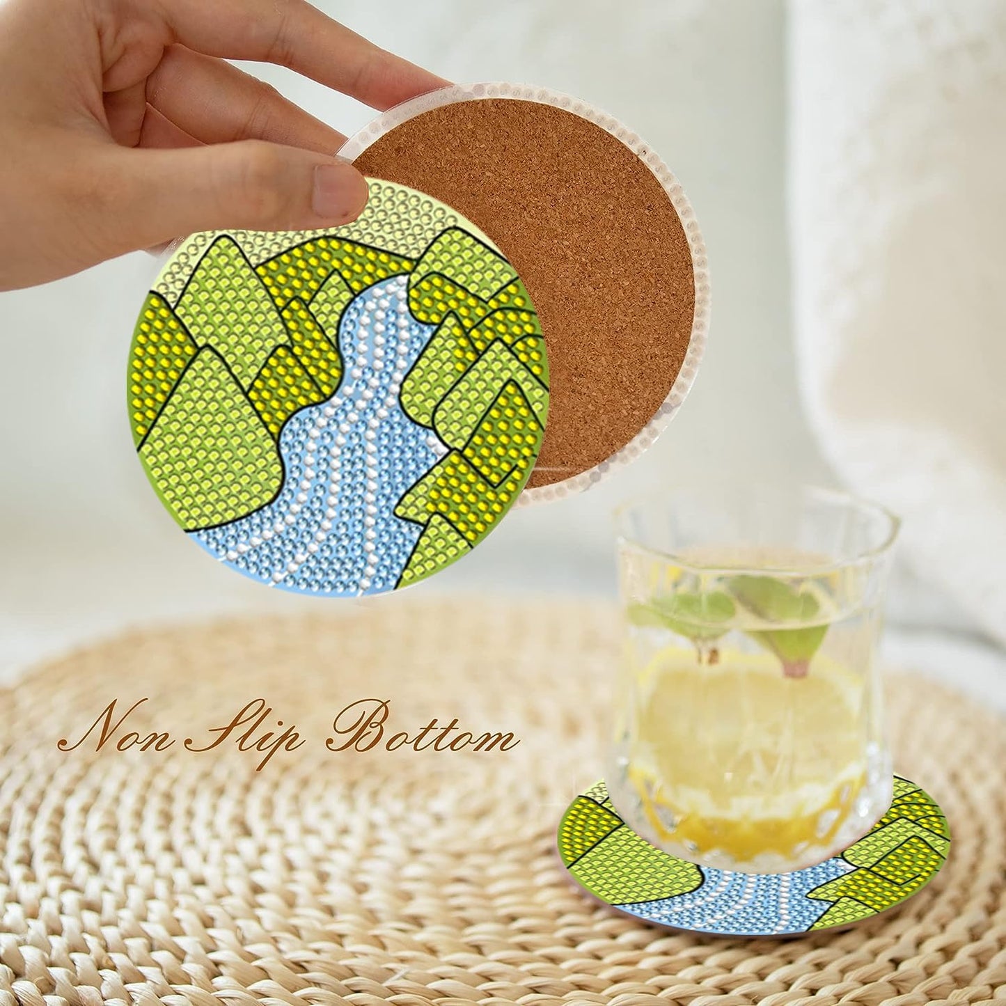 DOZEEZOP 8 PCS Diamond Art Coasters Kit, Diamond Painting Coasters, Fall Diamond Art Kits for Adults Beginners of All Ages, Gem Painting Kit for Kids Arts and Crafts Landscape