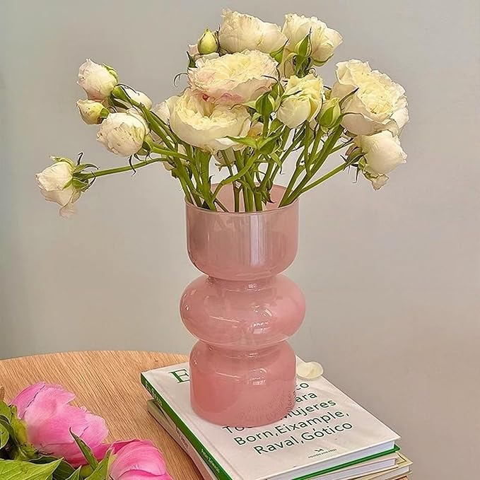 JSPYFITS Glass Hydroponic Flower Vase, 7 Inches Colored Glassbubble Vases for Flowers, Three-Layer Glass Funky Vase for Home/Office/Weddings/Party Table Flower Decor (Pink)