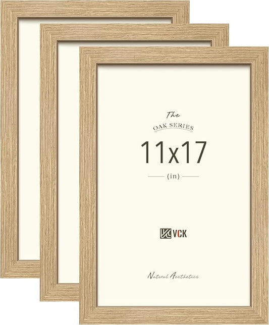 VCK 11x17 Poster Frame Set of 3 - Beige Oak, Natural Solid Wood Wall Gallery Picture Frame