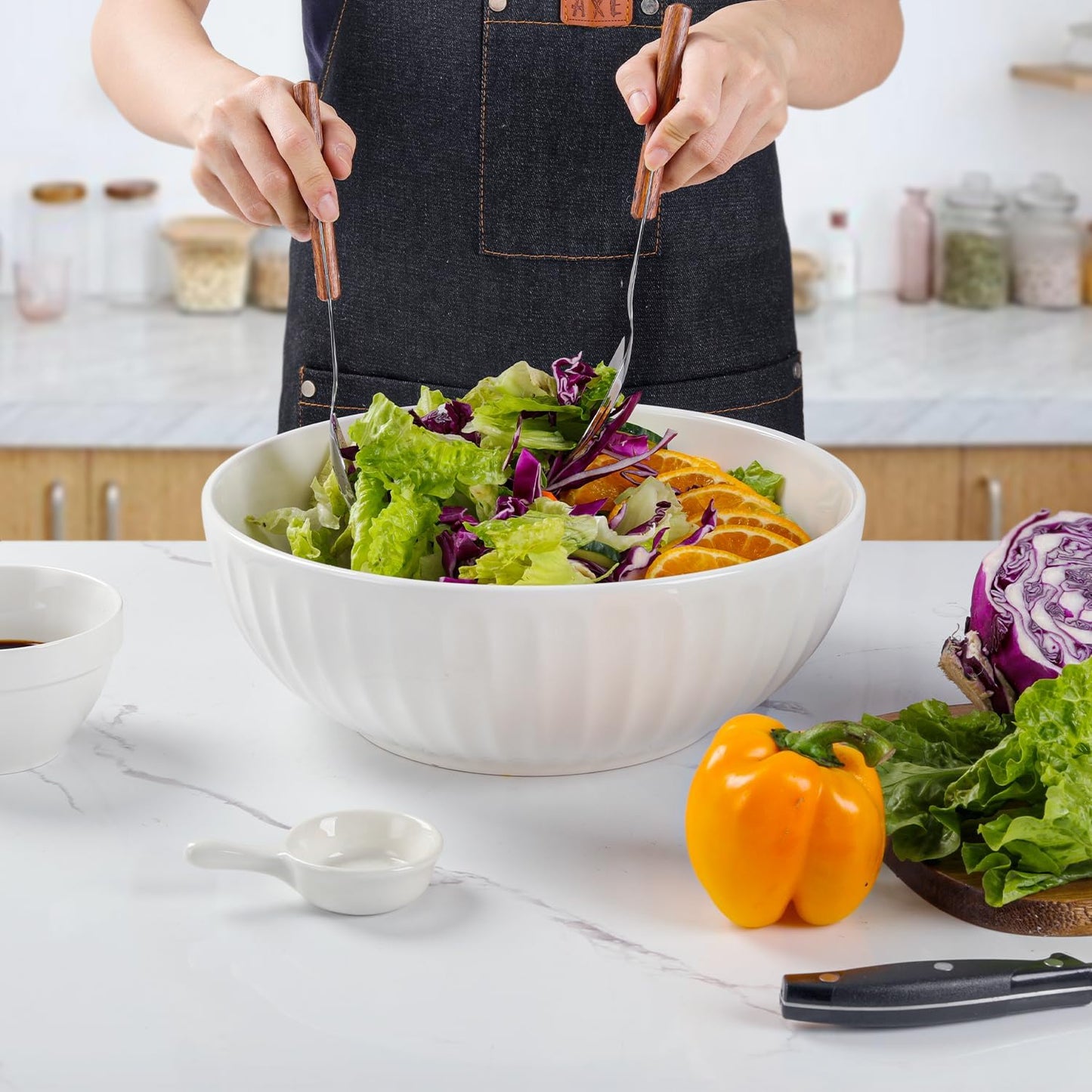 HAPPY KIT Serving Bowls, 130 OZ(11") Extra Large Salad Bowls Set of 2, Porcelain White Mixing Bowls for Salad, Soup, Pasta and Dinner, Large Ceramic Bowl Set for Entertaining