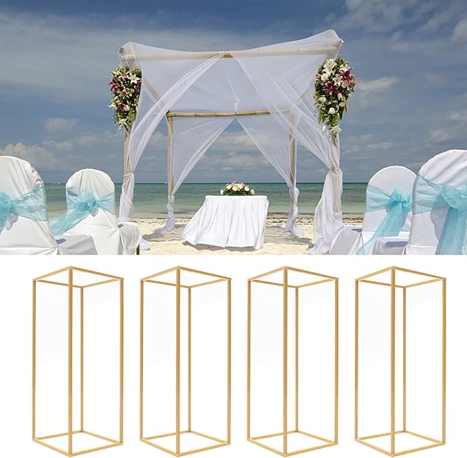 4Pcs 23.62inch Metal Flower Stand for Wedding Centerpieces, Rectangular Geometric Gold Centerpieces Stands for Wedding Decorations, Home Party Event
