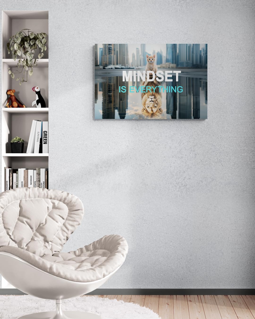 GoForArt Inspirational Canvas Wall Art, Mindset Is Everything Motivational Office Bedroom Poster Print, Animal Lion And Cat Picture Modern Positive Dorm Room Wall Decor