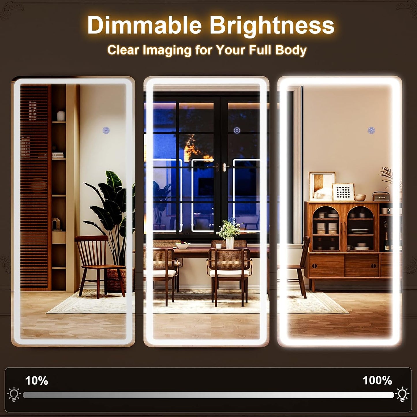 LED Rectangular Corner White Full Length Mirror - 30“ x 71” Brightness Adjustable, Touch Screen Control, Wall Mounted or Freestanding, for Bedroom Living Room Cloakroom Dressing Mirror