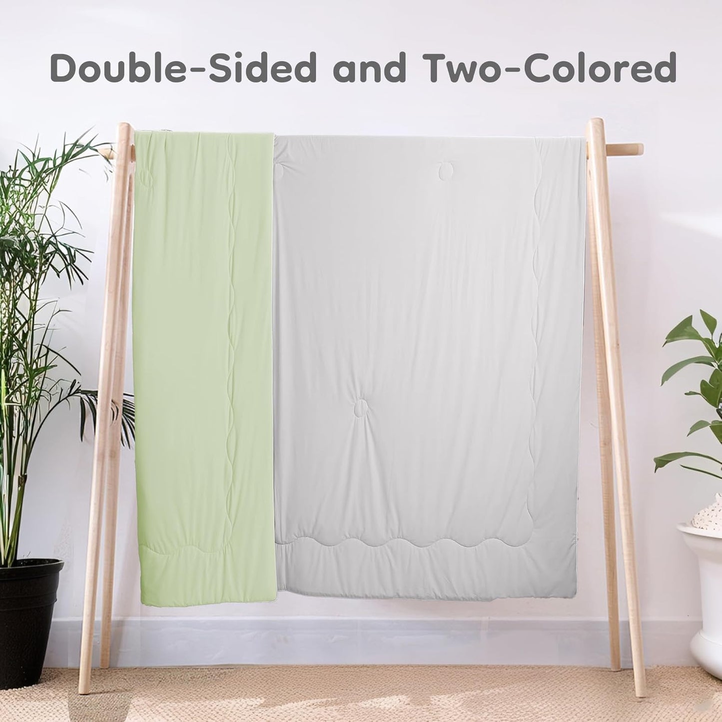 Cooling Blanket Twin Summer Comforter for Hot Sleepers, Silky-Soft & Cool Fiber, Double-Sided Cold Blanket for Night Sweats, Single Size All-Season Comfort, 60" x 80", Mint Green & Light Grey