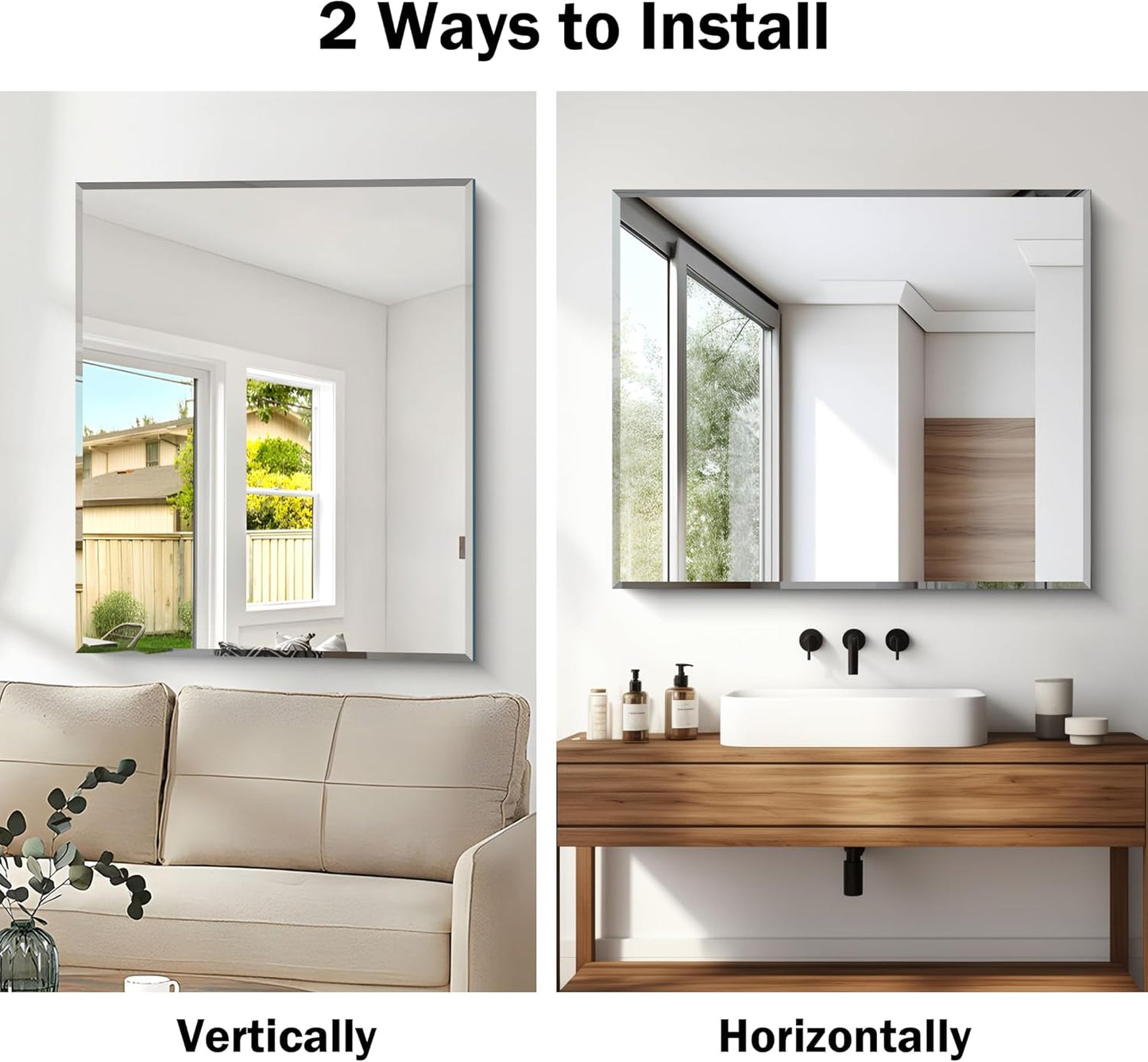 Beveled Mirror, 30x36 Inch Bathroom Mirrors for Wall Unframed, Upgraded Shatterproof Frameless Vanity Mirror Over Sink with Beveled Edge for Bathroom, Bedroom, Living Room and Entryway