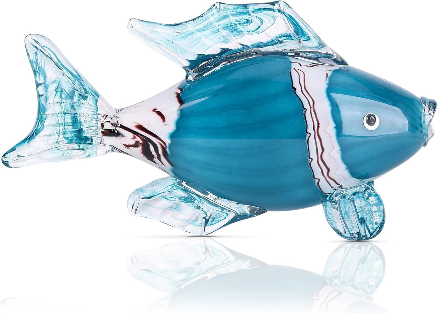 LCCCK Large Glass Fish Statue, Hand Blown Glass Sea Life Figurines, Coastal Decor for Home,Tropical Fish Ornaments Collectible Figurines, Coffee Table, Shelf, Office, Bathroom Decoration Nautical Art