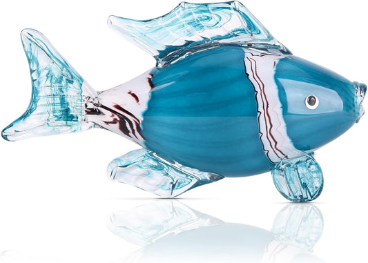 LCCCK Large Glass Fish Statue, Hand Blown Glass Sea Life Figurines, Coastal Decor for Home,Tropical Fish Ornaments Collectible Figurines, Coffee Table, Shelf, Office, Bathroom Decoration Nautical Art