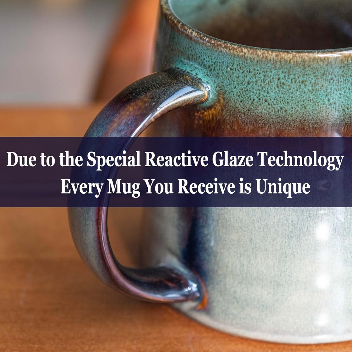 Large Ceramic Coffee Mugs, Handmade Pottery Mug, Tea Cups with Handle for Office and Home, 16 oz, Dishwasher and Microwave Safe (Ink Green)