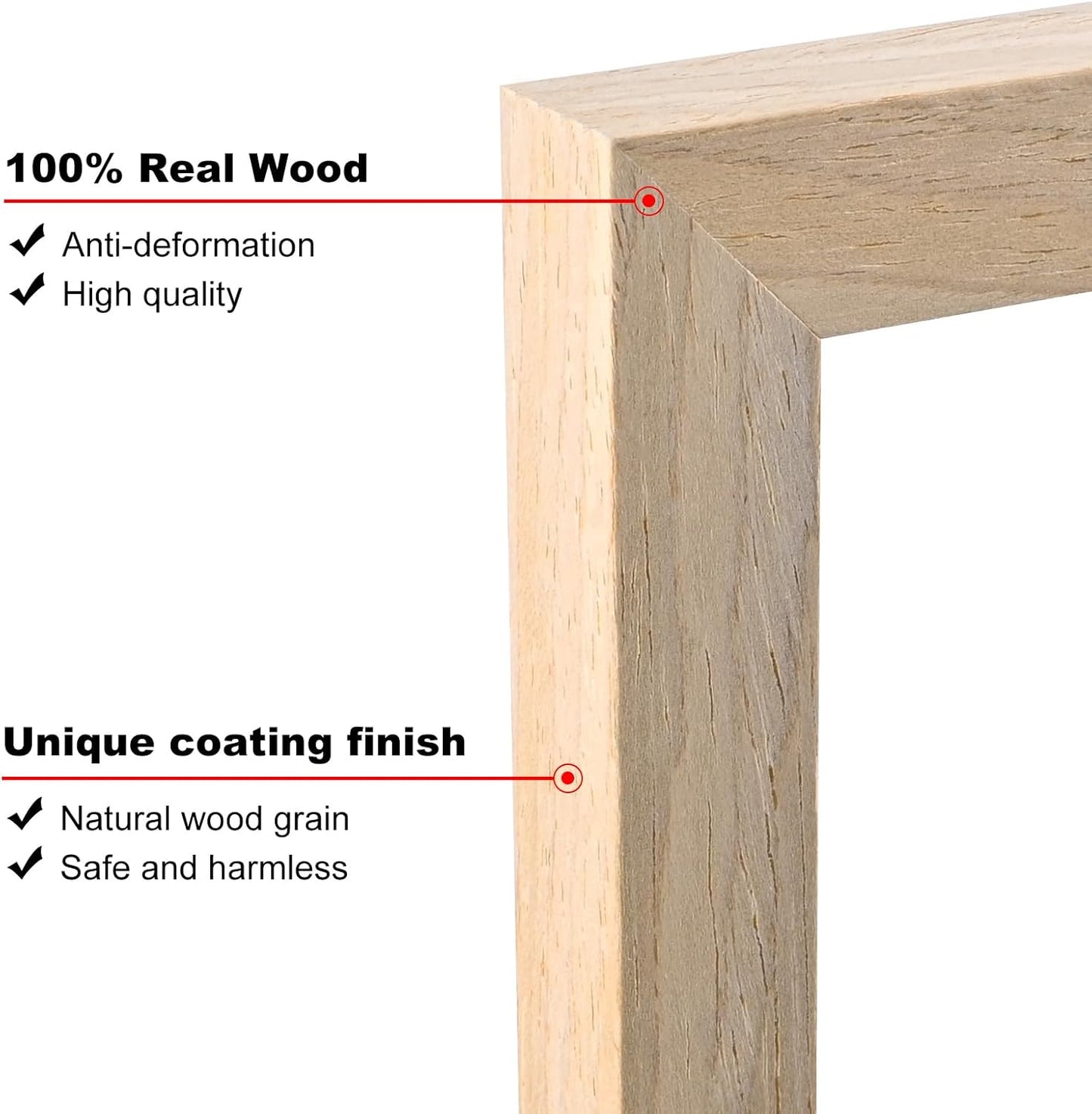 KINLINK 10x12 Picture Frame Natural, Solid Wood Frames with Acrylic Plexiglass for Pictures 7x9 with Mat or 10x12 without Mat, Tabletop and Wall Display Photo Frame, Set of 4