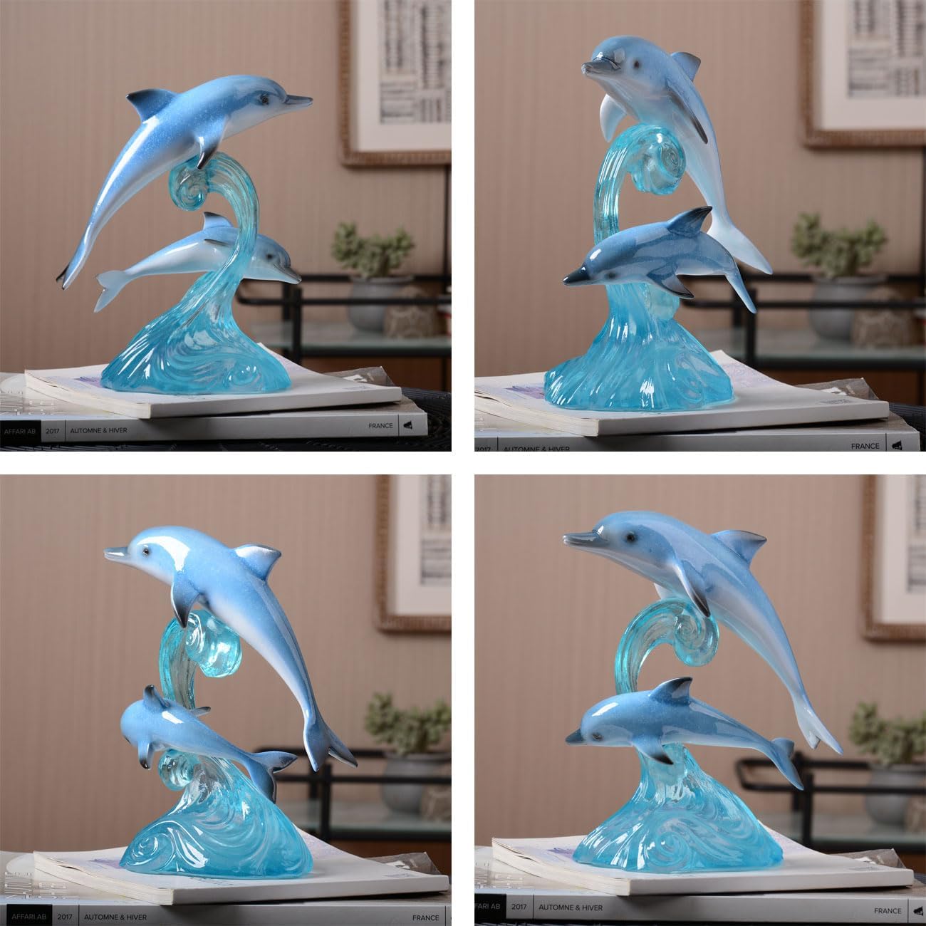 HAUCOZE Dolphin Decor Figurine Ocean Statue Sculpture Modern Arts Gifts Polyresin 8.7 inch