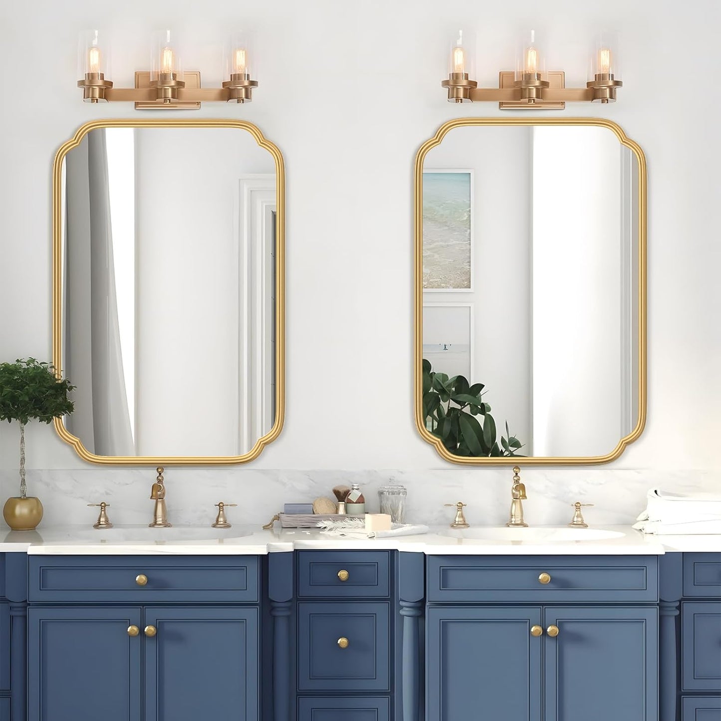 Gold Bathroom Mirror for Wall 20" x 30" Modern Rounded Corner Rectangle Mirror with Non-Rusting Iron Metal Framed Bathroom Vanity Mirror for Over Sink Wall Decor(Horizontal/Vertical)