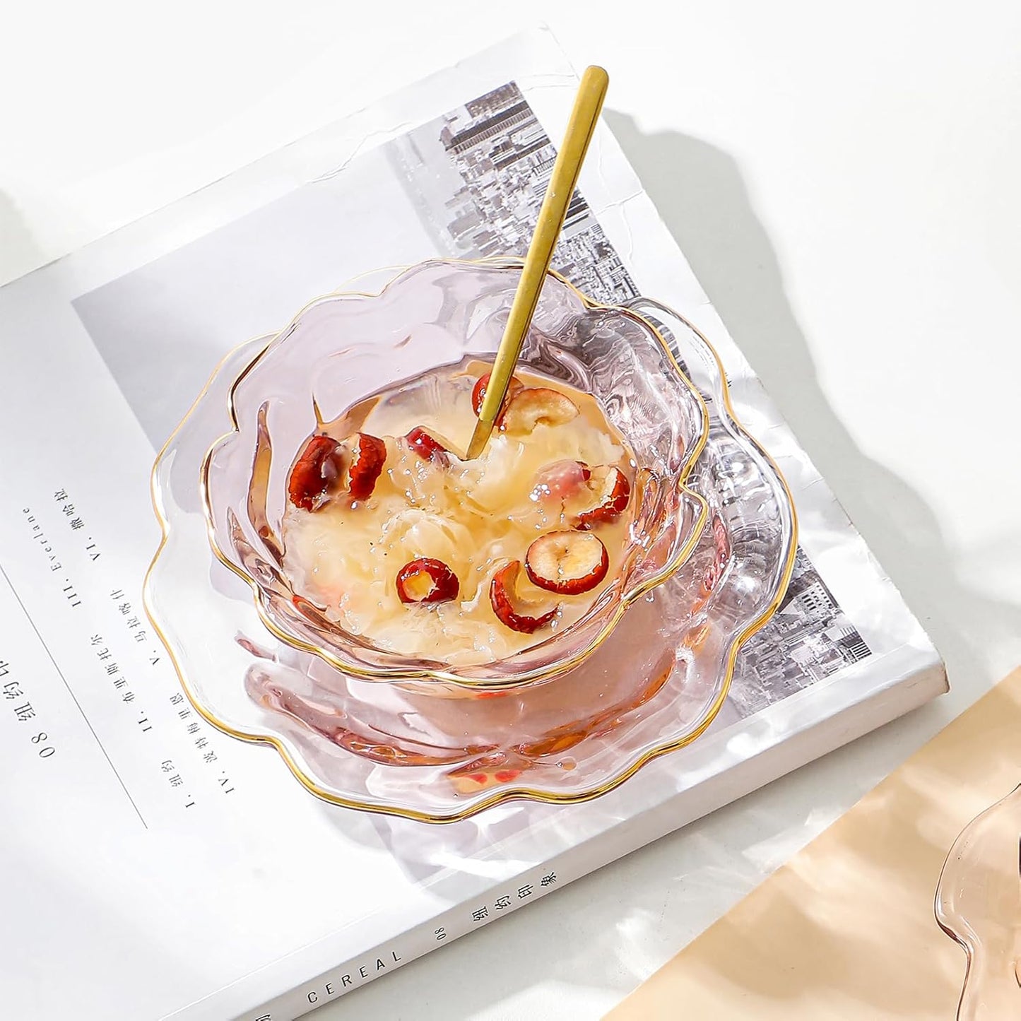 Gold Rim Glass Rose Flower Snack Plate for Vintage Tea Party Supplies, 6.3 Inch Dried Fruit Plate for Afternoon Tea, Weddings, Dessert Plate for kitchen (Light Pink)