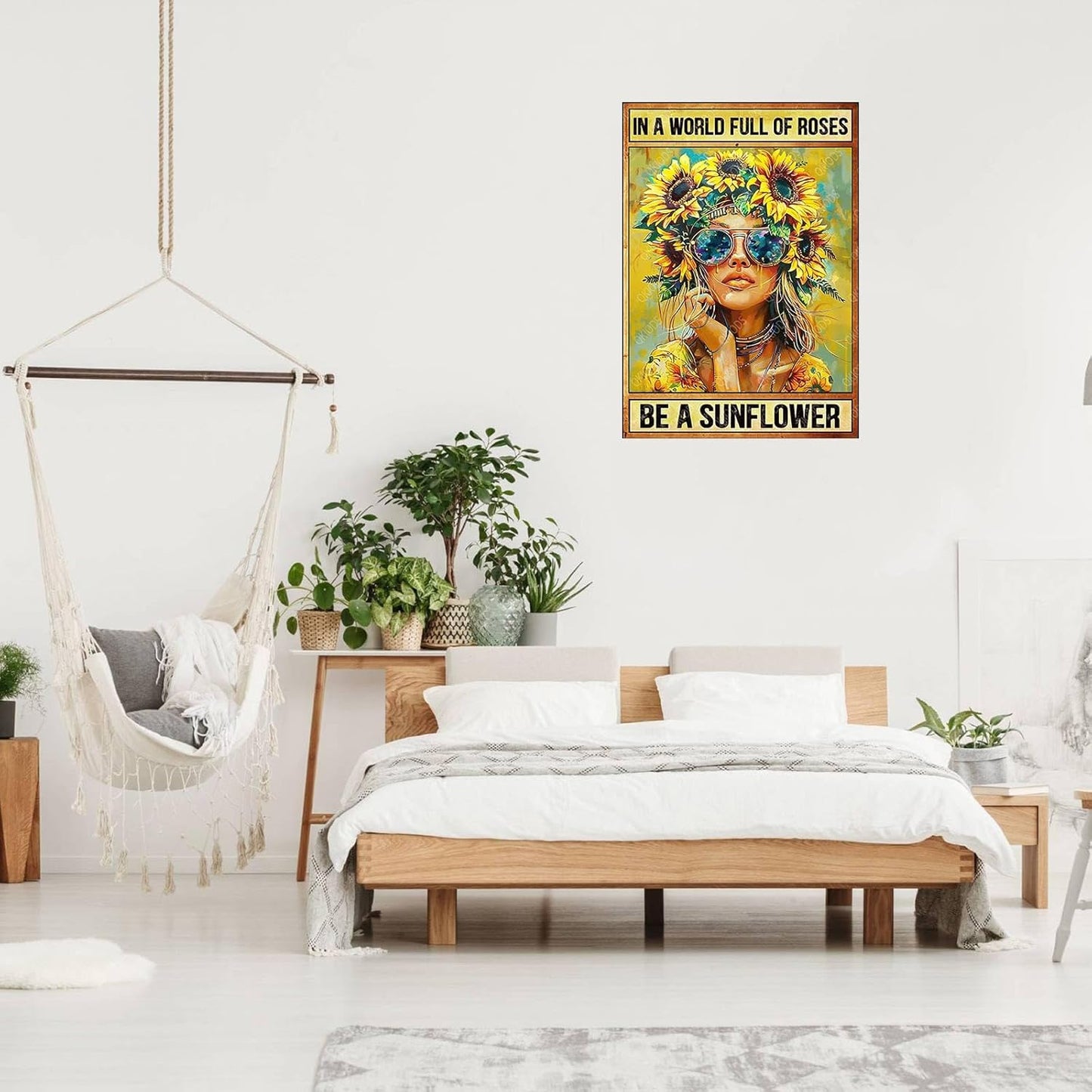 In A World Full Of Roses Be A Sunflower Retro Tin Sign Funny Metal Signs Gift for Women Home Office Living Room Bedroom Garden Yards Wall Decoration 8×12 Inches