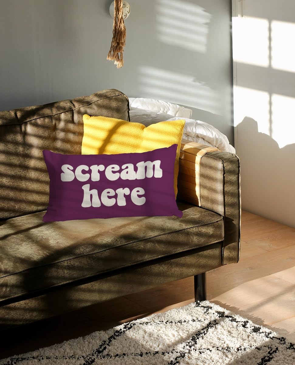 Mancheng-zi Funny Scream Decor, Scream 12x20 Pillow Cover, Fun Pillows,Fun Throw Pillows,Funny Throw Pillows,Fun Decorative Pillows,Scream Here Funny Humor Throw Pillow Case(Purple)
