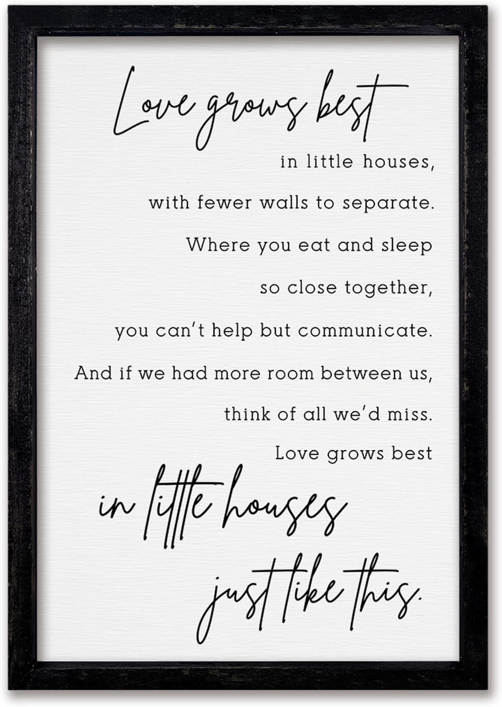 comurdyo Love Grows Best In Iittle Houses Wall Decor 16"×11" Inspirational Love Quote Sign Family Wood Framed Wall Hanging Art (Black)