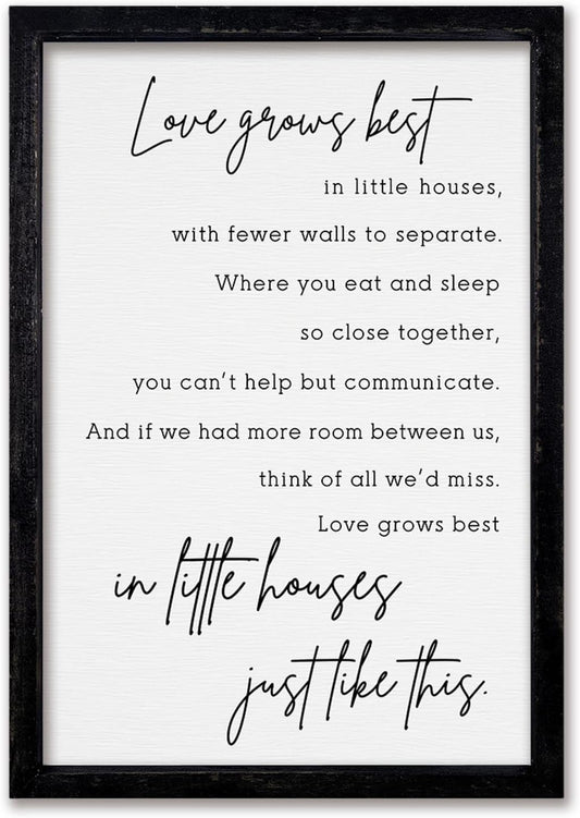 comurdyo Love Grows Best In Iittle Houses Wall Decor 16"×11" Inspirational Love Quote Sign Family Wood Framed Wall Hanging Art (Black)