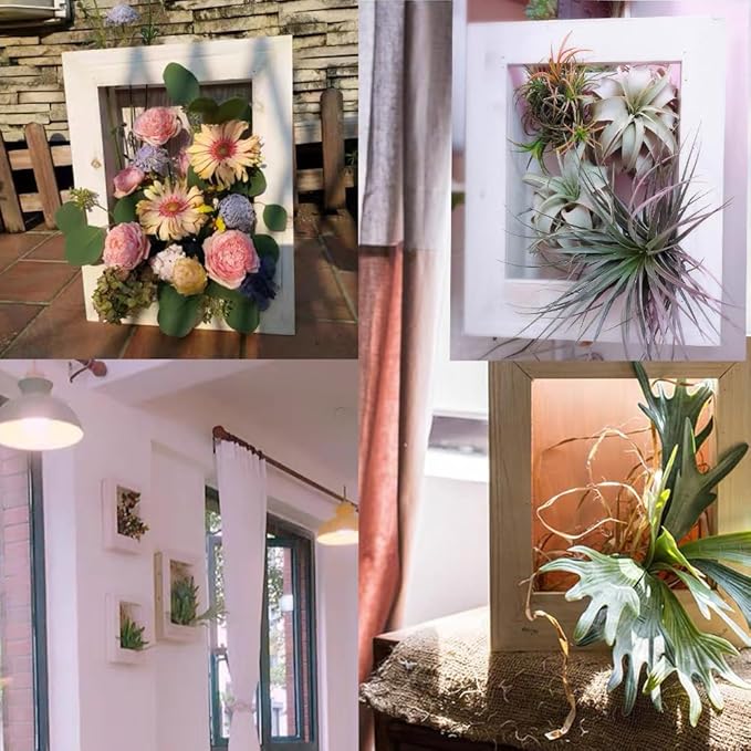 Rustic Wall Planter Frame–Handmade Whitewashed Wood Hanging Planter Box for Artificial Flowers, Succulents, Small Plants or Herbs, Farmhouse Indoor Garden Wall Decor(White)