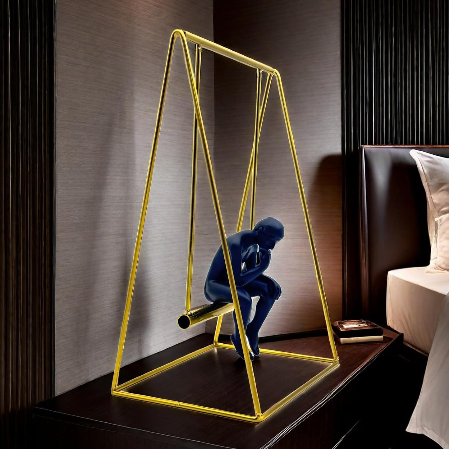 FUNSXBUG 11.5 Inch The Thinker Statue Thinking Man Statues Sitting on The Swing Sculptures Collectible Figurine Home Decor Living Room Decoration