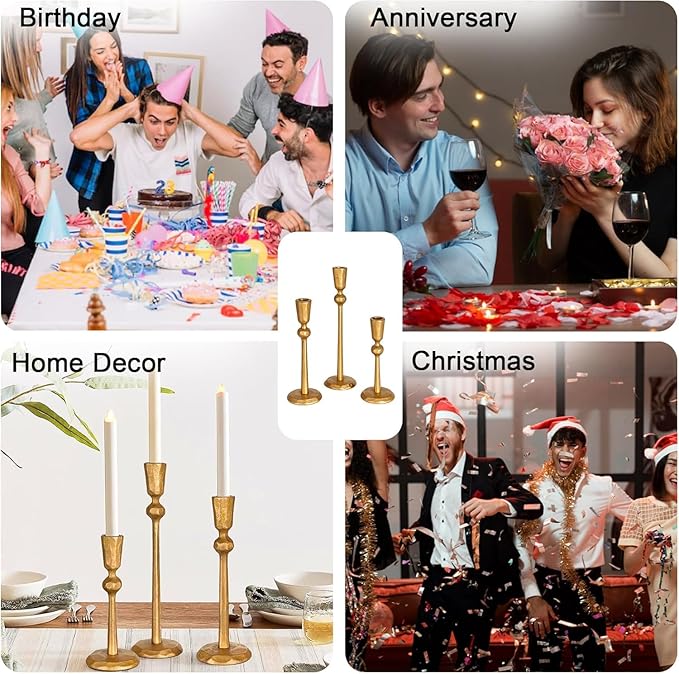 TIED RIBBONS Candlestick Holders | Iron, Set of 3 | Candle Stick Holders | Mud Taper Candle Holders for Table Centerpiece, Halloween Decorations, Fits 3/4 inch Thick Candles