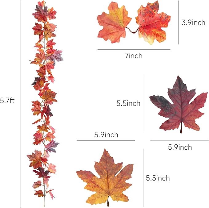 1 Pack 3D Artificial Fall Maple Leaf Garland - 5.7ft Hanging Vine for Mantle, Thanksgiving Decorations for Home, Fireplace, Party, Outdoor, Front Porch Decor