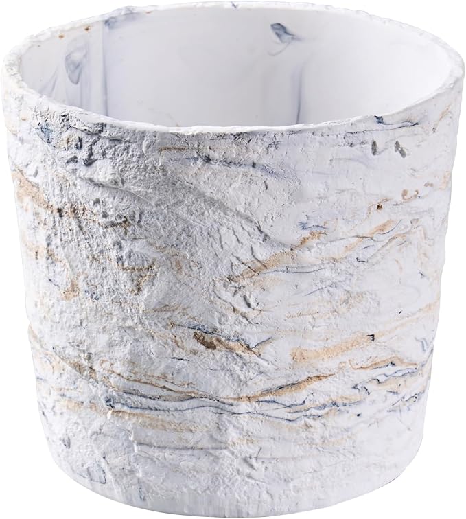 Ekirlin 7 Inch Natural Ore Textures Plant Pot, Resin Outdoor Planters with Drainage Hole, Removable Rubber Stopper and Non-Slip Soft Pad,Weatherproof Decorative Pot for Indoor/Garden Plants