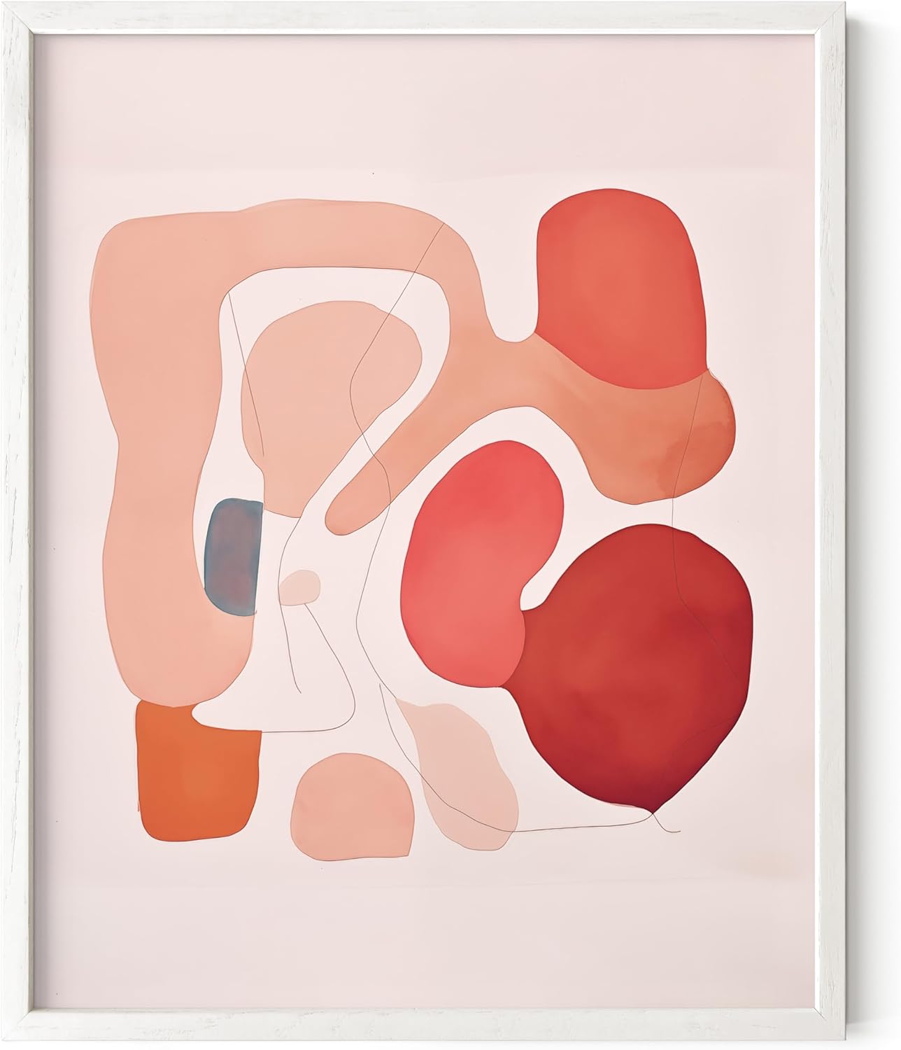HAUS AND HUES Colorful Abstract Wall Art - Minimalist Retro Picture for Living Room Decor, Red and Pink Modern Wall Art Painting (Pink Abstract Shapes, White Frame, 16x20)