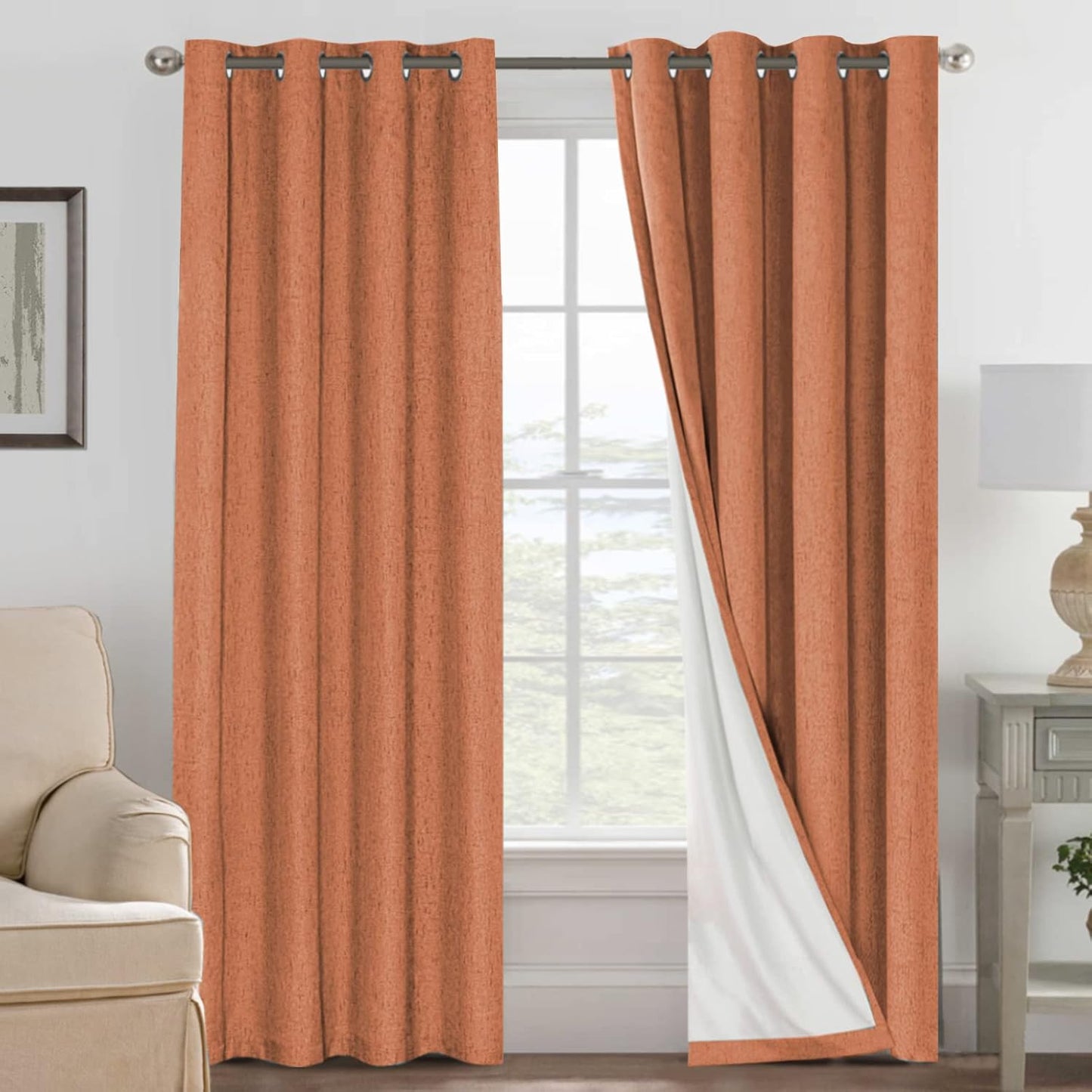 H.VERSAILTEX Halloween Curtains 100% Blackout Curtains for Bedroom Thermal Insulated Linen Textured Drapes Heat and Full Light Blocking Drapes Living Room Curtains 2 Panel Sets, Orange, 52x84 Inch