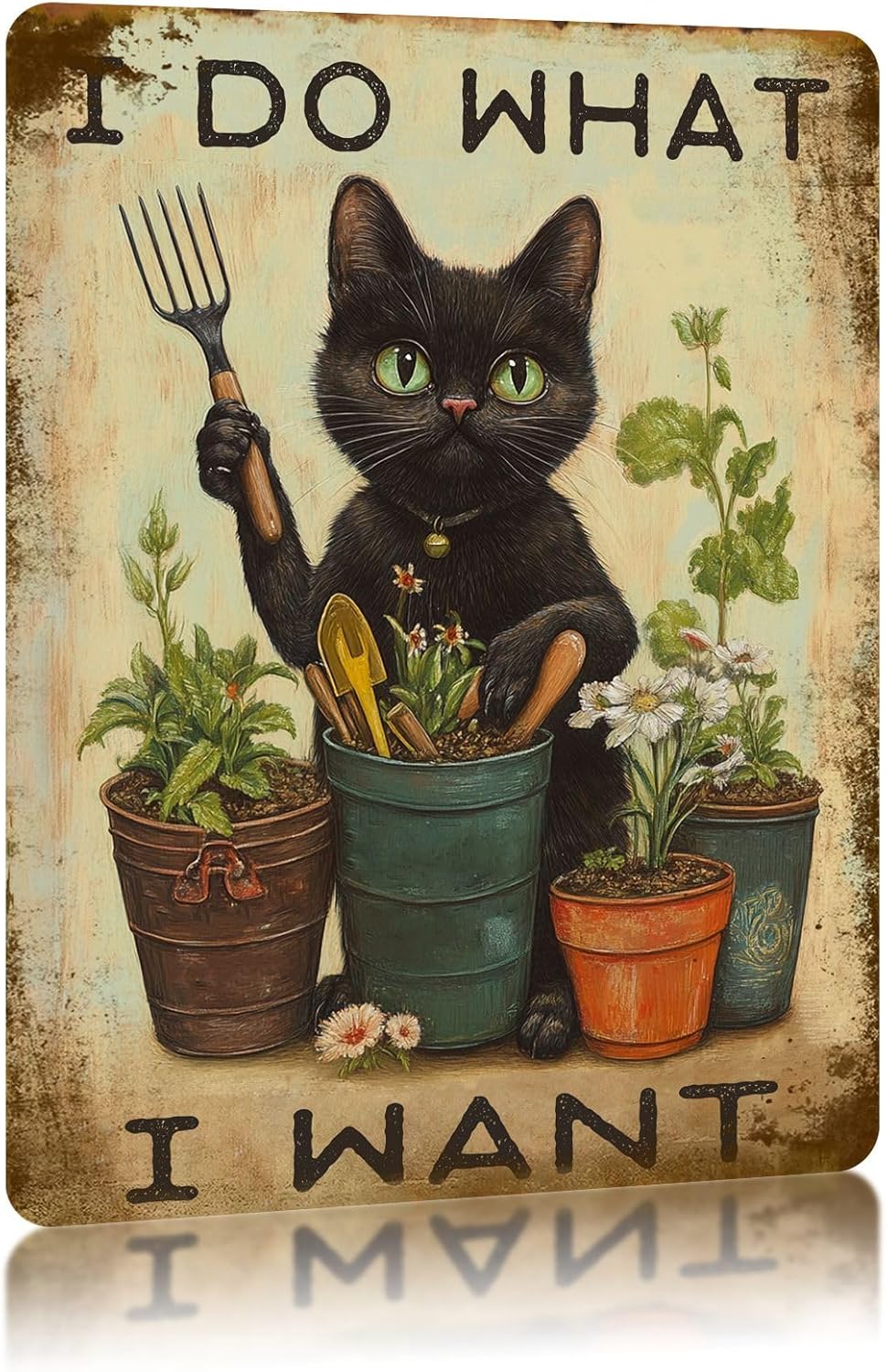 Funny Garden Wall Decor Black Cat I Do What I Want Vintage Metal Tin Signs Aluminum Sign for Home Garden Yard Greenhouse Wall Decor 8×12 Inch