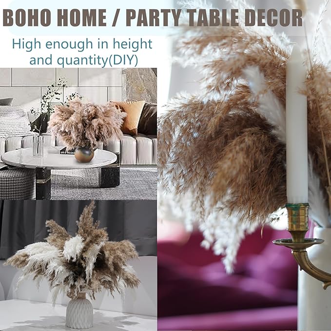 30 Stems Home Decor - Natural Dried Pampas Grass, Fluffy Brown Pompas Grass, Dry Small Pampas Bulk for Living Room Table Decor, Boho Decor, Party Wedding Decor , Gift(17.7 inch, 30 Brown )