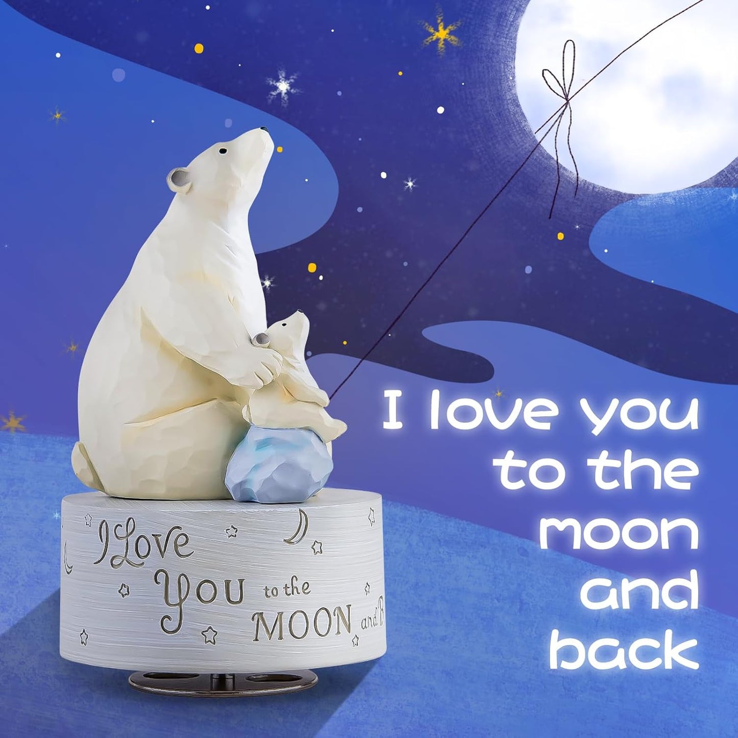 I Love You to The Moon and Back, Polar Bear Music Box, Musical Figurine Keepsake, Heartfelt Gift for Family and Loved Ones, Home Décor Collectible, Plays Twinkle, Twinkle, Little Star Melody
