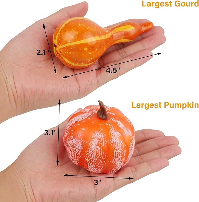 winemana Thanksgiving Fall Decorations for Home-6pcs Mini Pumpkins & 2pcs Gourds, 30pcs Leaves & 10pcs Acorns, 2pcs Pinecones Centerpiece Set-Harvest Decor for Table Mantel (Largest: 4.5" x 2.1")