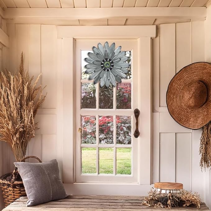 YEAHOME Metal Farmhouse Boho Wall Decor - 16'' Galvanized Wall Art Decorations Hanging for Bedroom, Living Room, Bathroom Office