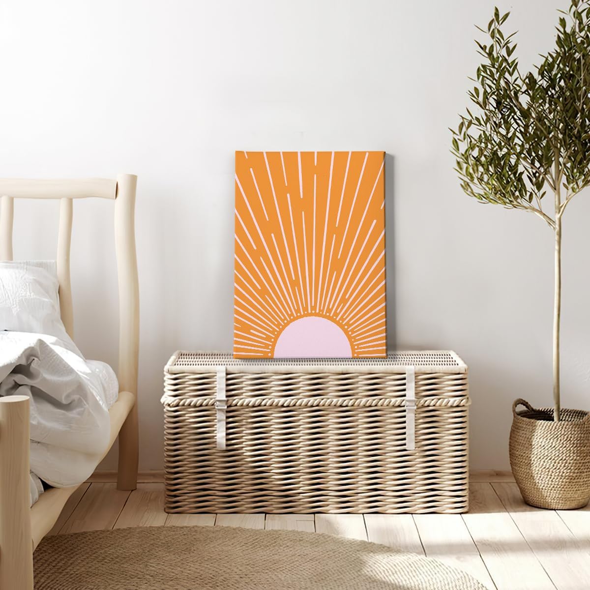 HIWX Boho Sun Framed Canvas Pictures, Boho Wall Art, Sunrise Wall Art Decor for Bathroom, Office, Bedroom 11x14 (Orange2)