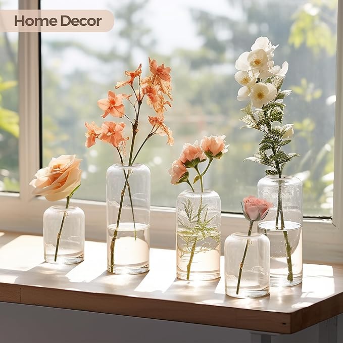 ComSaf Small Flower Vase Set of 15, Glass Bud Vases in Bulk, Clear Vases for Flower, Decor Centerpiece for Bathroom, Decorative Vases for House Warming, Valentines' Day, Mother's Day, Thanksgiving Day