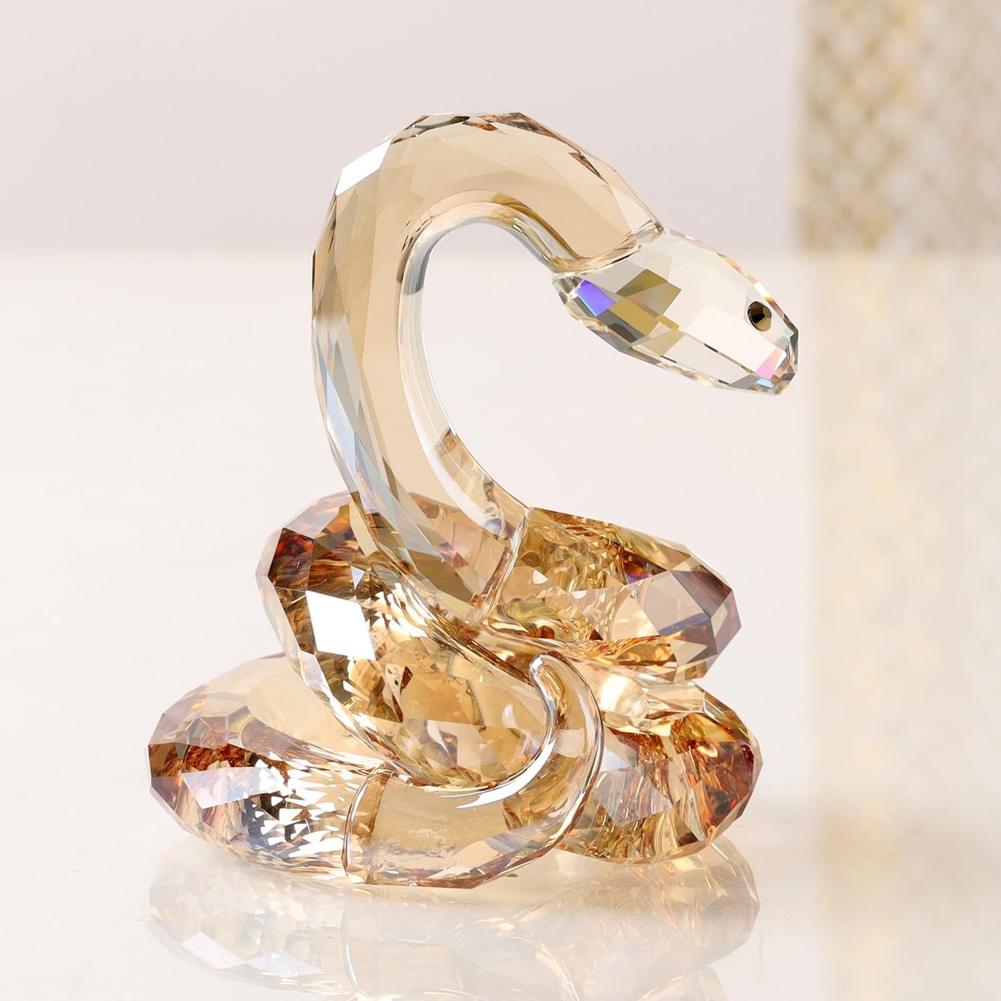 Crystal Coiled Snake Realistic Animal Holiday Collection Table top Ornament Home Decor Collectible Figurines Christmas New Year Gifts (Gold)