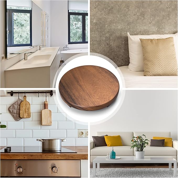 Walnut Wood Pedestal Stand, Decorative Wood Riser For Display, Farmhouse Decor Soap Tray, Displays Your Plant Bottles Candles for Your Home (Round,9 x 1.57Inch)