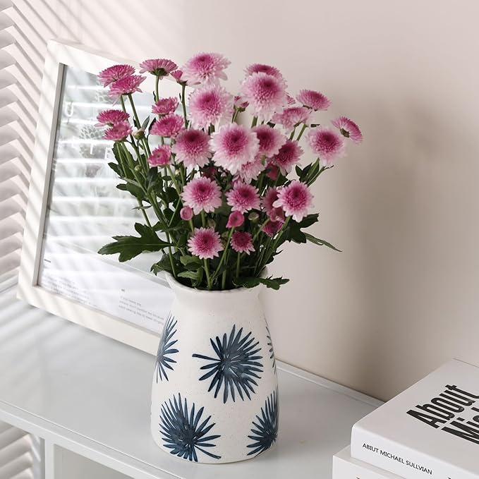 hjn White Flower Vase- Ceramic Vase for Decor, White vase for Flowers, Modern Vases for Living Room/Home Decor Accents/Entryway/Mantel/Bookshel-Teal