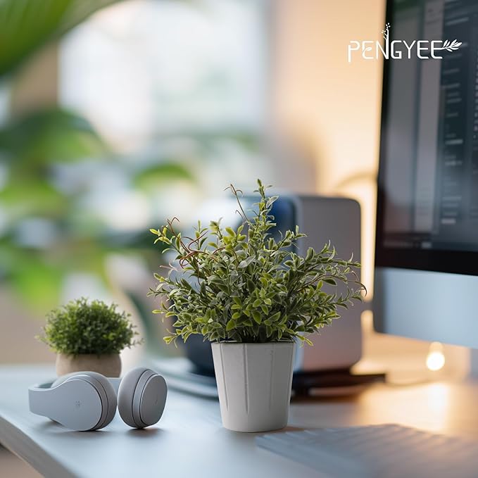 4 Pack Small Fake Plants, Artificial Plants Indoor for Home Decor, Small Faux Plants Indoor, Fake Plants in White Pot for Bathroom Bedroom Kitchen Office Farmhouse Room Shelf Decor