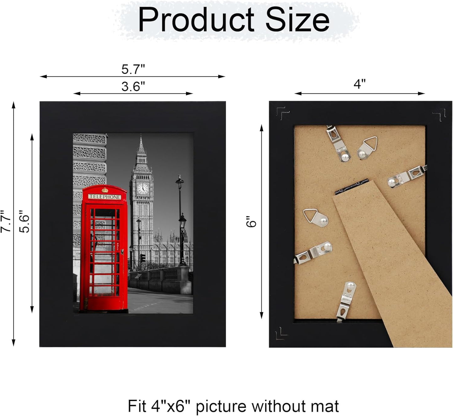 iRahmen 4x6 Picture Frame Set of 4, High Definition Glass Black Picture Frame, 4 x 6 Wood Photo Frames for Horizontal or Vertical Display Tabletop and Wall Mounting